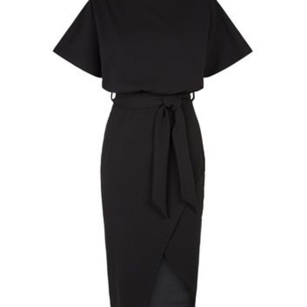 Chic Black Midi Dress with Belt